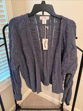 Jessica Simpson Smoky Blue Open-Front Cable Knit Cardigan